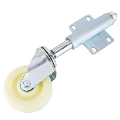 Heavy Duty Gate Caster Wheels Featuring Spring Loaded Brakes Supports Four Hundred Forty Lbs Smooth Garage Door Rollin No Sweat Universal Mounting Kit Fits Barn Farm Gates And Industrial Workhorse Castors close-up view of caster wheel with metal core and nylon wheel
