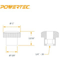 Diagram of 10 Pack One Quarter Inch Twenty Threaded Round Knobs For T Track And Jig Hardware showing dimensions and thread size.
