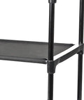 Four Shelf Closet Storage Rack Featuring Two Removable Fabric Storage Boxes Zero Sweat Metal Frame Assembly with black frame and shelf detail.