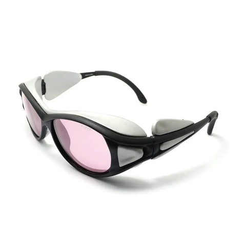 Kickass Protective Laser Safety Goggles For 808 NM Infrared Diode Lasers with pink lenses and ergonomic design.