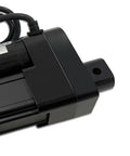 Smooth as Butter Silent Electric Linear Actuator 12V With 2 Inch Stroke Handles 330 lbs close-up view showing black casing and connector.