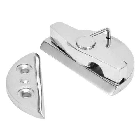 Marine Grade 316 Stainless Steel Turn Button Twist Catch Latch for boat doors, showing latch and catch parts with polished finish.