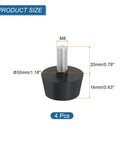 Heavy Duty Rubber Vibration Isolator Mounts 4Pcs Pack Conical Silent Blocks dimensions M8 30mm base height 20mm.