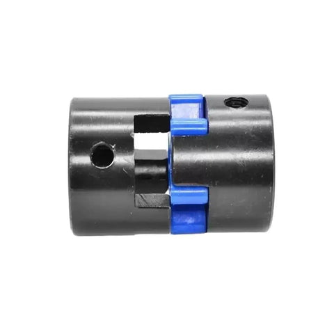L095 L-Type Three Jaw Coupling 55mm Steel Flexible Nitrile Spider shown from side with blue insert for servo motors and motion control.