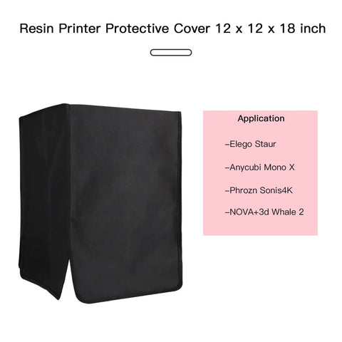 Heavy Duty Resin 3D Printer Cover Solid Blackout Enclosure Keeps Dust Sun Glare And Spills At Bay, 12x12x18 inch size, black fabric.