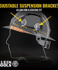 Non-Vented Class E Safety Helmet With Rechargeable Lamp And Chin Strap KARBN Pattern, adjustable suspension brackets shown