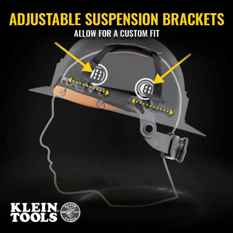 Non-Vented Class E Safety Helmet With Rechargeable Lamp And Chin Strap KARBN Pattern, adjustable suspension brackets shown