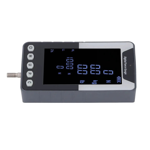 Badass Digital Force Meter With Large High Definition Color Screen And Dual Newton Pound Readout For Tight Tension Compression Testing Boss 1000N Push Pull Dynamometer Gauge Usa Power Plug showing top view and numeric display.