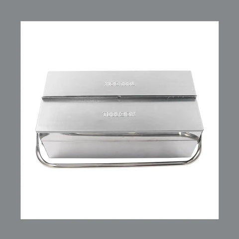 Heavy Duty Folding Stainless Steel Toolbox With Slick Pull Out Drawers And Hardened Steel Carry Handle Dang Tough Compact Gear Case No Bull, top view.