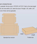 Diagram illustrating how to choose sizes for the Super Adjustable Manual Box Folding Aid For Shipping Cardboard Containers Hassle Free Easy Pack Tool With Smooth Slider Mechanism Fits All Standard Sizes Package Like A Pro Effortlessly.