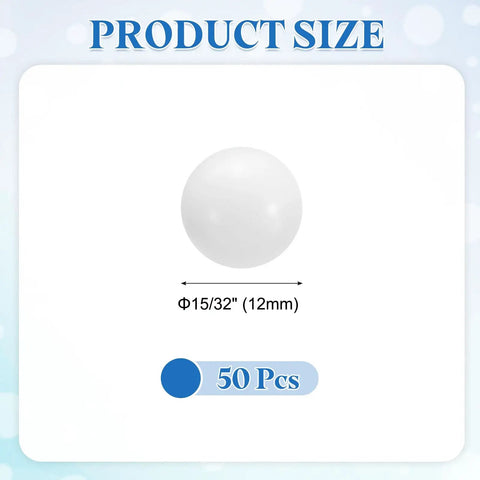 Fifty Piece 12mm Pom Plastic Bearing Balls Built For Slick Performance And Zero Friction Glide To Make Drawer Repairs A Cinch While Keeping Heavy Loads Rolling Smoothly, showing single white ball with size.