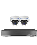 8 Channel 4K POE IP Dome Camera System With Built In NVR, featuring two white dome cameras above a black recorder.
