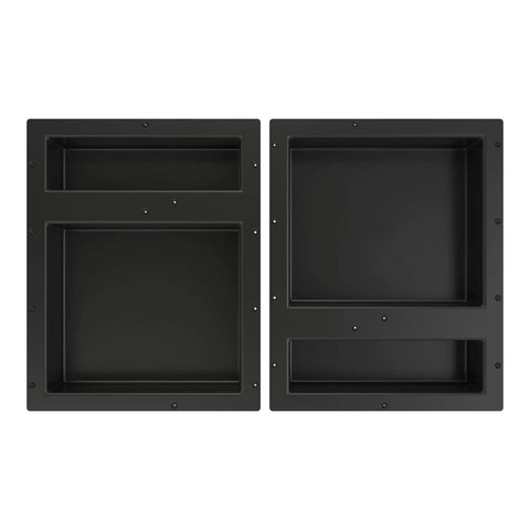 Quad Recessed Shower Shelf Niche With Four Inner Shelves, 32 Inch Wide By 20 Inch High By 4 Inch Deep, black design