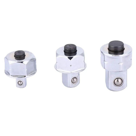 Premium Chrome Multitool Ratchet Wrench With Socket Adapter Set, three chrome socket adapters for heavy duty use.