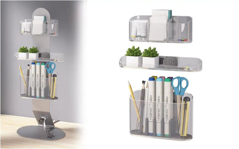 Magnetic Desk Organizer Set With Modular Stand Metal Construction Three Trays And Pen Holder for Office Home Dorm