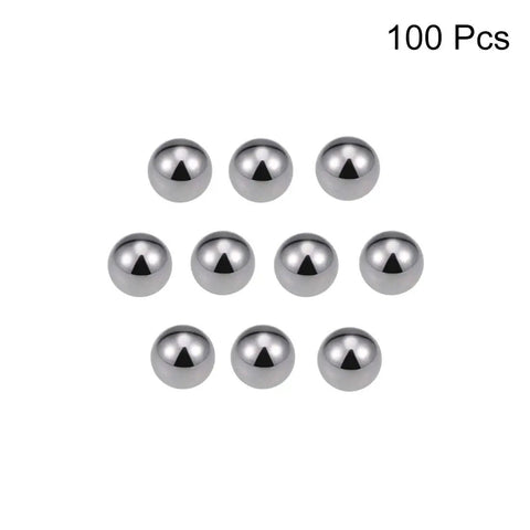 Top Shelf 8 mm Carbon Steel Bearing Balls Smooth Precision Spheres Pack Of One Hundred Pieces displayed in rows on a white background.