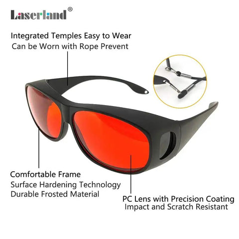Badass Laser Safety Glasses Featuring Od6 Block Rate And Scratch Resistant Build To Lock Down Blue Violet And Green Laser Rays At Wavelength 405Nm 445Nm 450Nm And 532Nm For Serious Eye Protection That Hits Clean, with red lenses and durable frame.