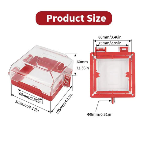 Two Pack Emergency Stop Push Button Lockout Cover Kit With Transparent Red Heavy Duty Resin Guard dimensions shown
