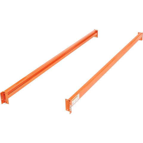 Heavy Duty Teardrop Pallet Rack Add On Unit Built Like A Tank For Warehouse Storage includes bright orange steel shelf beams.