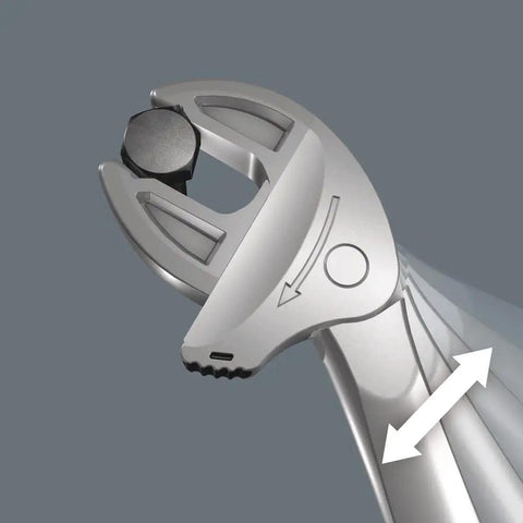 Close-up of Joker 6006 Self-Setting Double Spanner with Auto-Grip action, showing lever mechanism and adjustable jaws.