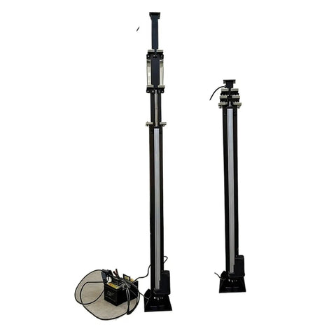 Heavy Duty Electric Lifting Pole Featuring Automatic Telescopic Mast And Drop Dead Easy Multi Stage Height Adjustment Portable Retractable Utility Stand With 6 Meter Reach Ready To Roll with control box.