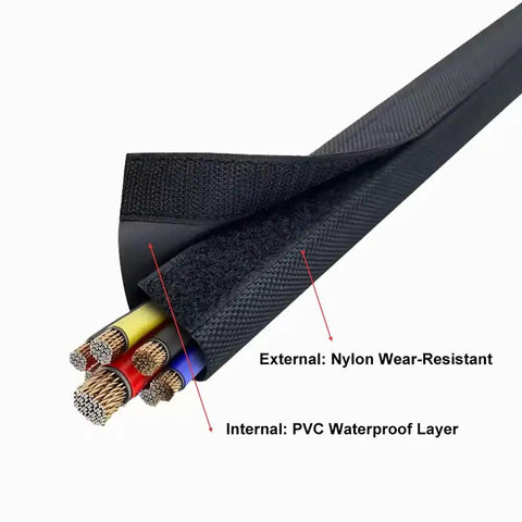 Waterproof Reusable Cable Sleeve 10M Long With 15 To 100 Mm Inner Diameter, Nylon Hook And Loop Closure, PVC Abrasion And Flame Resistant Sheath