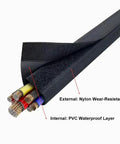 Cutaway of Reusable Flame Retardant Cable Sleeve Waterproof Nylon PVC Sheath With Hook And Loop Closure showing layers and cables.