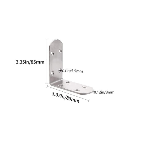 Slick Heavy Duty Stainless Steel L Shaped Pivot Hinges For Hidden Doors Smooth Swivel Right Angle Joint Connector Corrosion Resistant Silver Hardware 85mm Single Piece with dimensions.