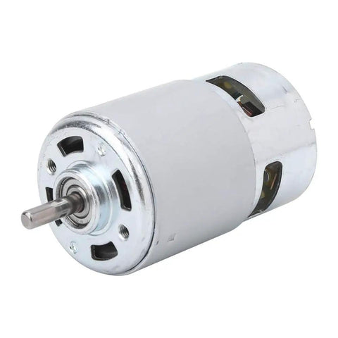 775 DC Motor High Torque High Speed With Double Ball Bearings Runs Like Butter At 12V Or 24V Delivers 20K Rpm metal housing side view