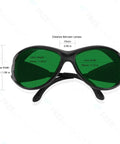 Top Shelf Pro Grade Dual Band Laser Safety Glasses With Heavy Duty Optical Density Shielding For Violet Red And Infrared Lasers, green lenses, 48mm frame width.