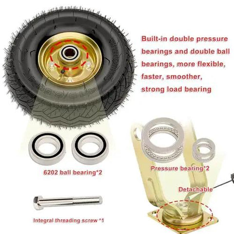 Heavy Duty 8 And 10 Inch Replacement Wheels For Furniture Workbenches Air Filled Industrial Casters Offering Hella Smooth Rolling Silent Glide Operation Rock Solid Quick Swap Setup with features like double ball bearings and detachable parts.