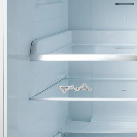 Aluminum Refrigerator Shelf Support Clips on empty fridge shelves, 10 Pack Aluminum Refrigerator Shelf Support Clips Heavy Duty Freezer Brackets Commercial Cooler Replacement Hardware Lock Tight Fit And Rock Solid Dependable Hold.