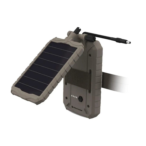 Kickass Dual Lithium Solar Power Panel Bundle For Trail Cameras and Wildlife Scouting with open solar panel for outdoor use.