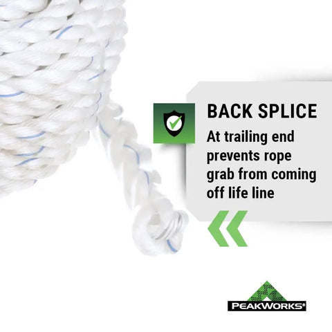 Vertical Lifeline System with Five Eighth Inch Polysteel Rope back splice detail for safety compliance