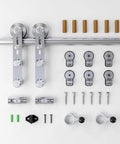 Rock Solid 5Ft Stainless Steel Sliding Barn Door Hardware Kit includes track, rollers, screws, and mounting components.