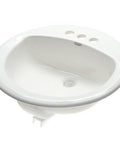 Top view of Rondalyn Self Rimming Countertop Sink In Bone With 4 Inch Faucet Spacing And Tapered Edges Drop In Design Front Overflow