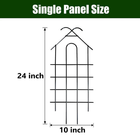 Dimensions diagram of 4 Pack 24 Inch Metal Garden Trellises For Climbing Plants Indoor Outdoor Black Trellis For Vines Flowers And Potted Houseplants Each 10 Inches Wide Great For Small Pots On Balconies Or Patios Indoors Or Outdoors And Rust Resistant Finish.