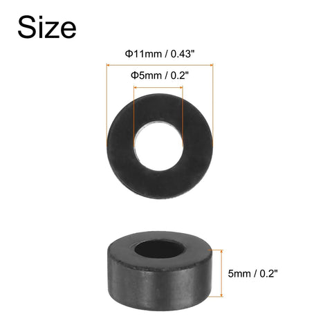 24 Piece Super Rugged Rubber Spacers Anti Vibration Mounts showing size 11mm OD and 5mm ID thick round grommets for automotive use.