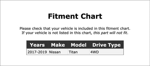 Fitment chart for Front Wheel Bearing Hub Assembly Replacement Featuring Built Tough Steel Construction for Nissan Titan 4WD 2017-2019.