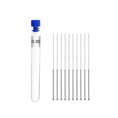 Dope MK8 Nozzle Kit For 3D Printers includes a 0.35mm brass cleaning needle set in a tube for precision maintenance.
