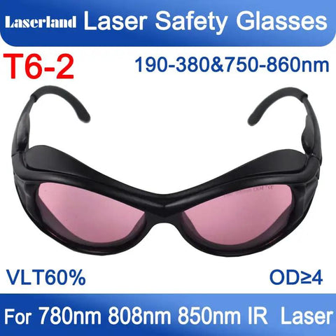 Heavy Hitting Infrared Laser Safety Goggles With Top Shelf OD4 Plus Filter Durable Polycarbonate Eyewear For 780Nm 808Nm 810Nm 830Nm Lasers Hair Salon Techs And Camera Operators, black polycarbonate eyewear with rose-tinted lenses.