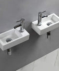Wall Hung Cloakroom Basin Sink Small Rectangle Ceramic Wash Basin White High Gloss Finish Right Hand Tap Hole Slick Modern Wall Mounted Bathroom Sink For Powder Rooms Compact 365mm 185mm 90mm