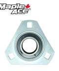 Heavy Duty Three Bolt Triangle Flange Pillow Block Bearing With Three Quarter Inch Bore, zinc plated for durability.