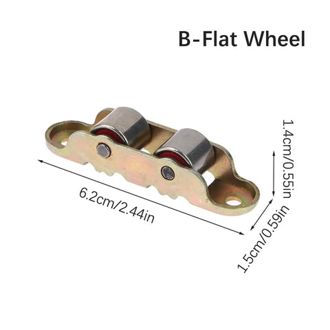 Workhorse Double Wheel Sliding Door Roller No Sweat Replacement With Slick Motion 80 Type Metal Track Hardware B-Flat wheel with dual rollers.
