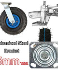 Heavy Duty Swivel Casters Pack Of 2 With Secure Brakes and Mounting Plates featuring kick ass 200Kg load per wheel with pneumatic tire.