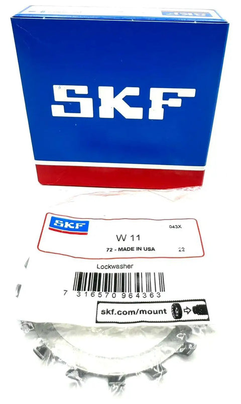 Pro Grade W11 Lock Washer For Bearings with 2.18 Inch Inner Diameter in SKF packaging for bearing shaft security.