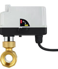 Heavy Duty DN20 Brass Ball Valve Paired With A Knockout 3 Wire Motorized Actuator For Seamless AC220V Control and No Sweat Manual Override, side view.