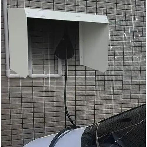 Heavy Duty EV Charger Cover And Weatherproof Outdoor Shield, Rugged Steel Charging Post Roof Protector with closed flaps.