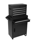 No Bull Heavy Duty Tool Organizer Chest With Boss Level Five Drawer Capacity and Detachable Top Bin, black steel design.
