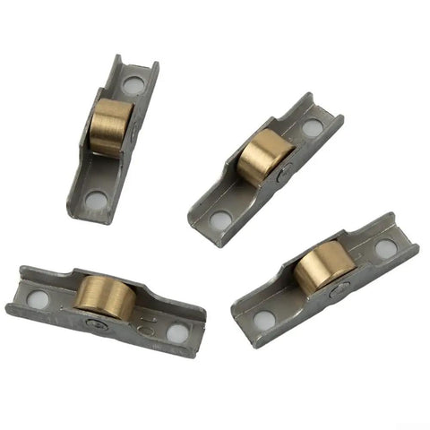 Premium Stainless Steel Sash Pulley And Flat Runner Wheel System Rustproof Sliding Door Hardware For Bathroom Tracks Drawer Systems Four Pack rollers on a gray base.